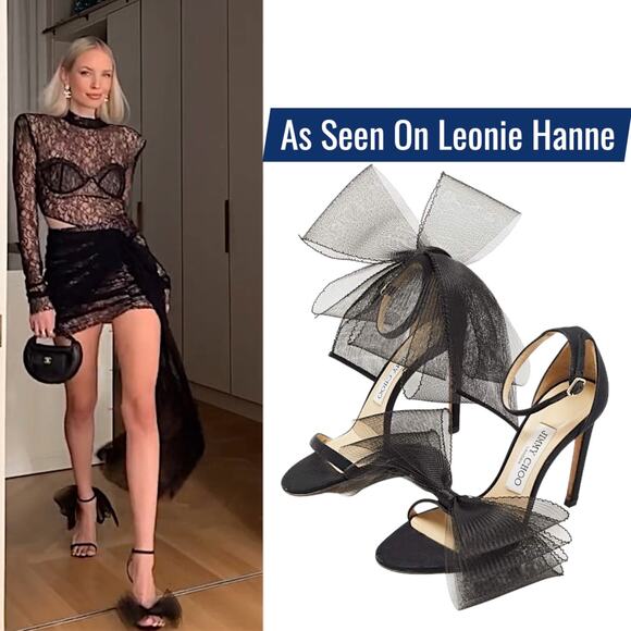 Jimmy Choo Aveline 100 Black Sandal Grosgrain Mesh Fasincator Bow Size 39 - Picture 2 of 16